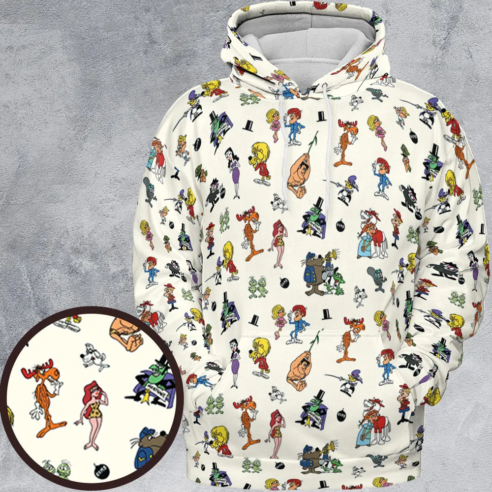 The Adventures of Rocky and Bullwinkle and Friends Characters Pattern All-over Print Hoodie - 2