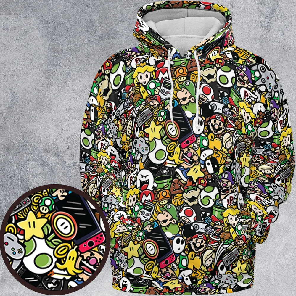 Super Mario Characters All In One Pattern All-over Print Hoodie - 2