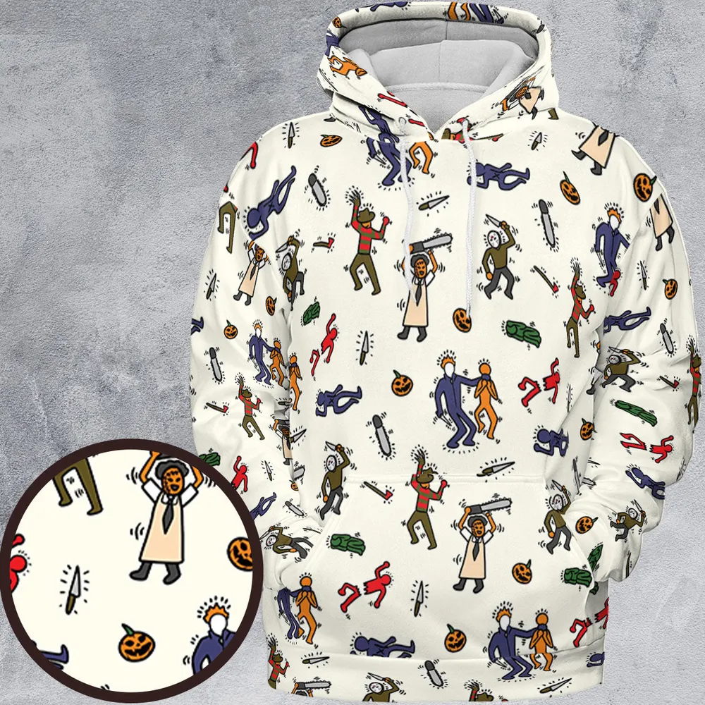 Horror Movie Pop Characters Pattern All-over Print Hoodie - 2
