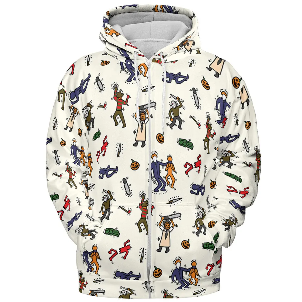 Horror Movie Pop Characters Pattern All-over Print Hoodie - 4