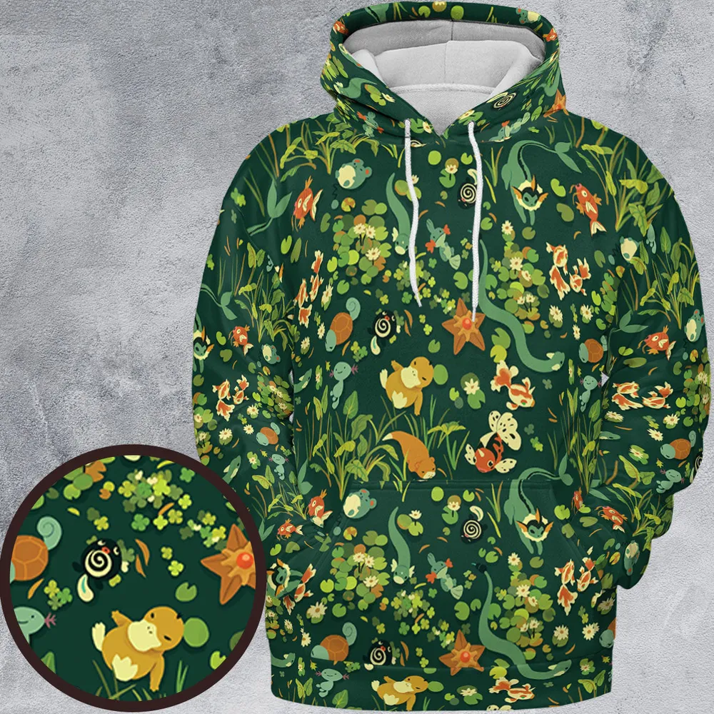 Floating In A Pond Magikarp Psyduck Vaporeon Water Pokemon All-over Print Hoodie - 2