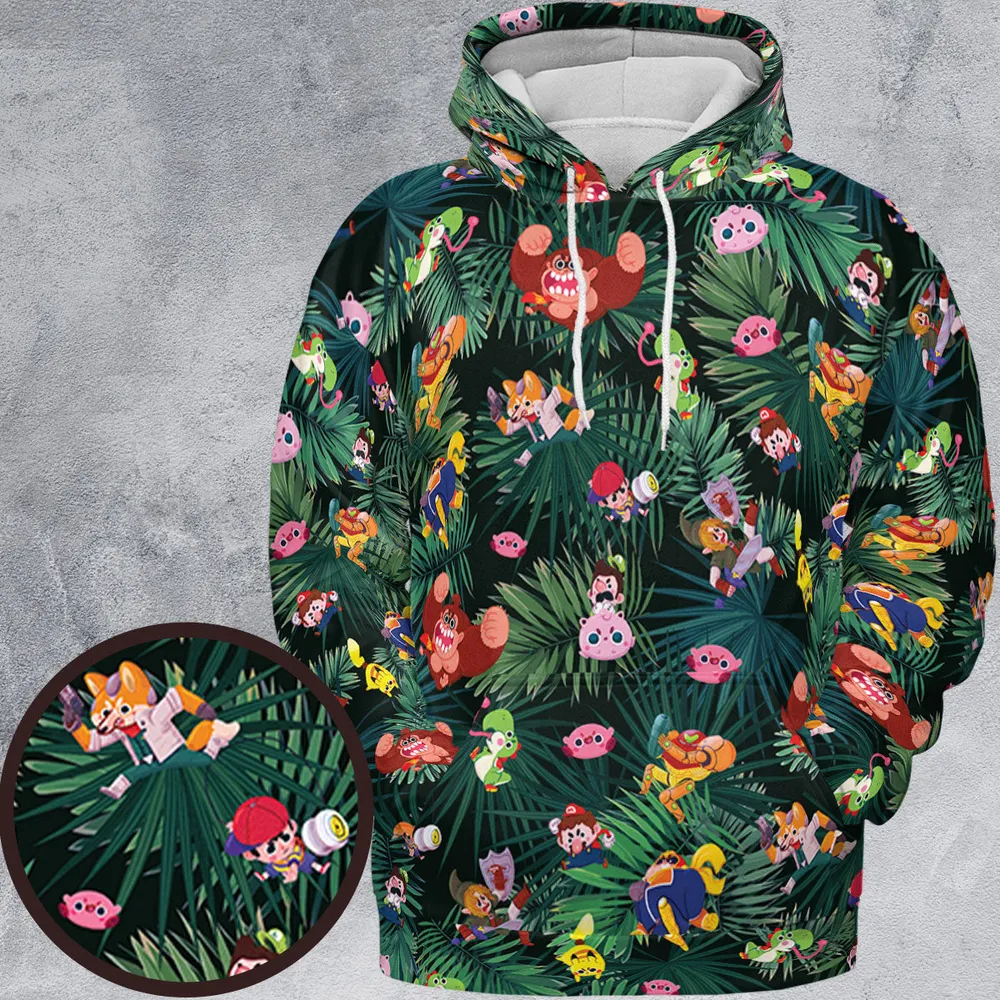 Video Game Characters Pattern All-over Print Hoodie - 2