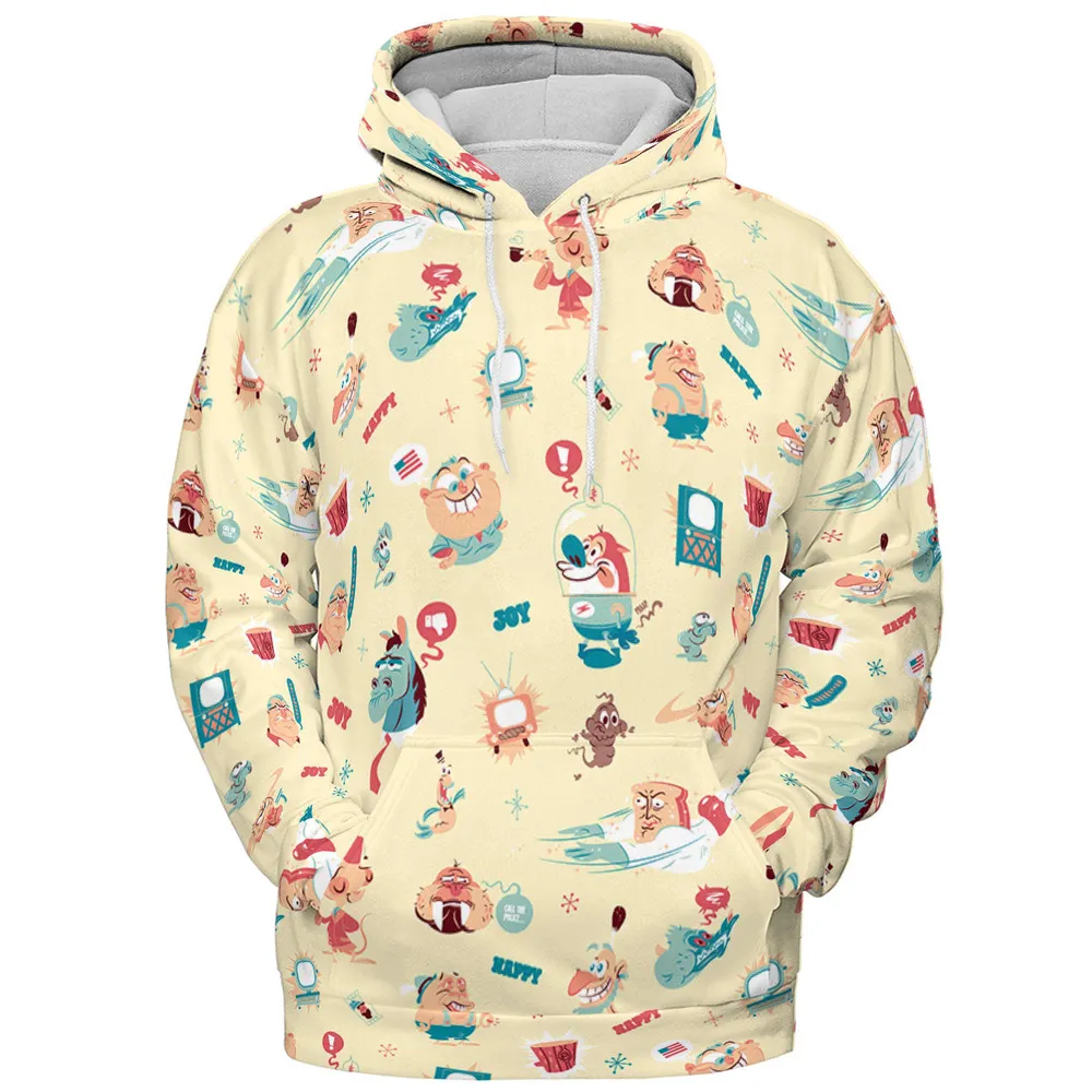 Ren and Stimpy Pattern All-over Print Hoodie - 3