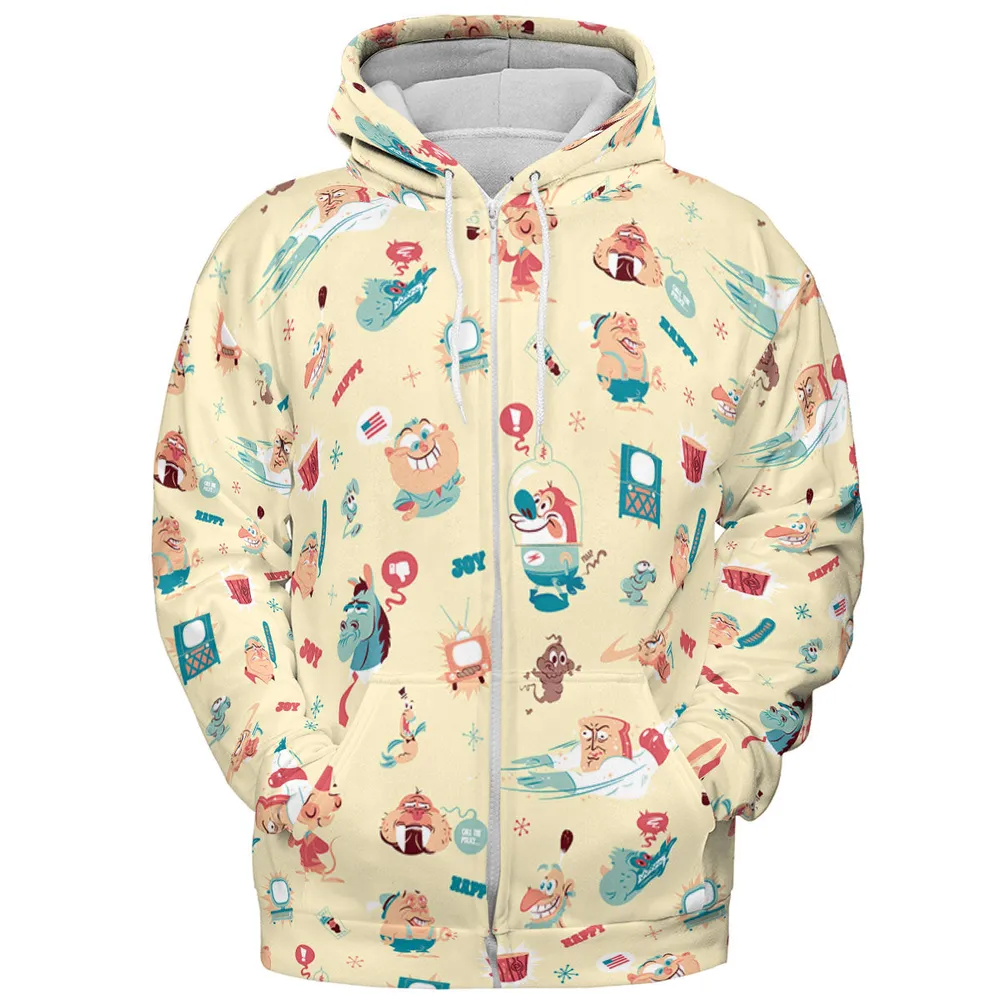 Ren and Stimpy Pattern All-over Print Hoodie - 4