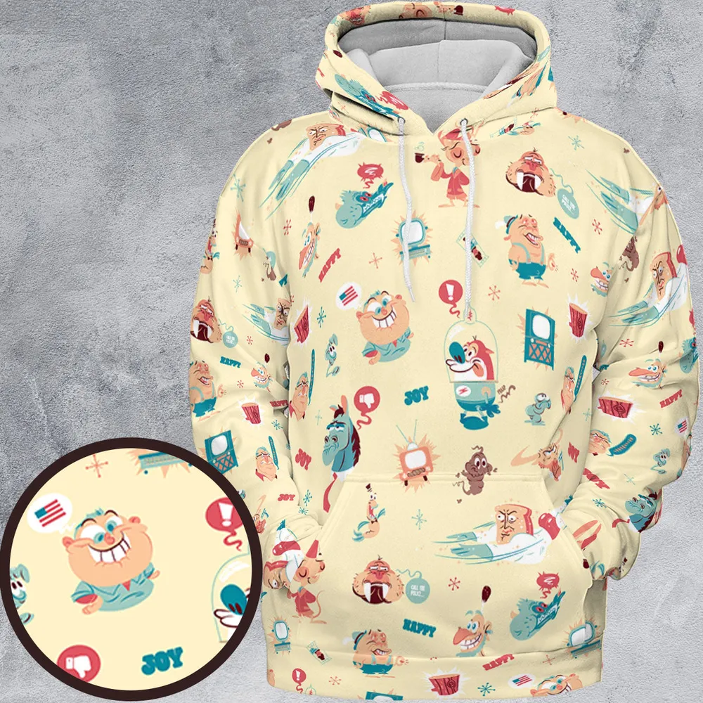 Ren and Stimpy Pattern All-over Print Hoodie - 2