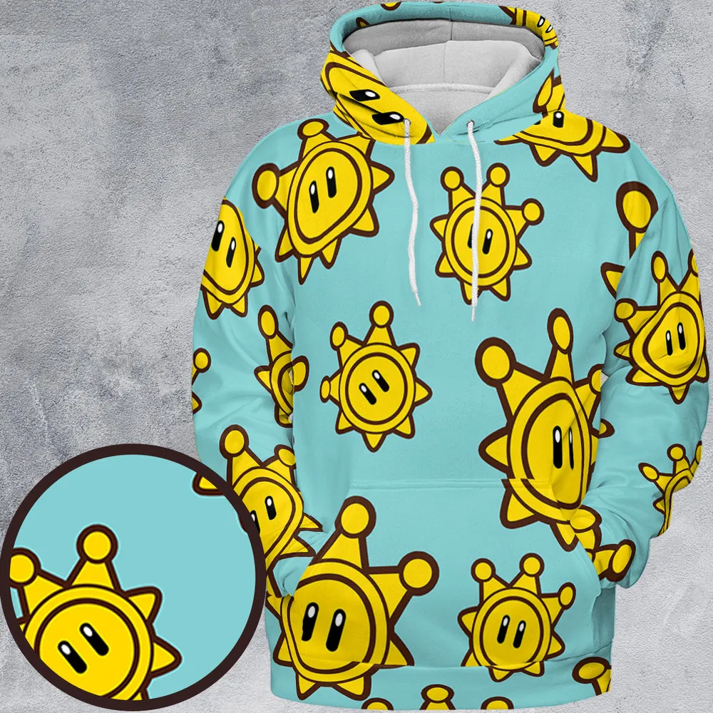 Shine Sprite Super Mario Button Up All-over Print Hoodie - 2
