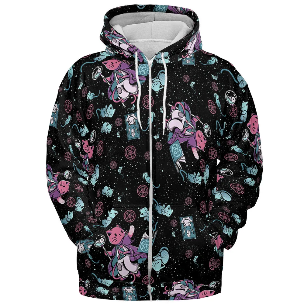 Necromancer Cat Pattern All-over Print Hoodie - 4