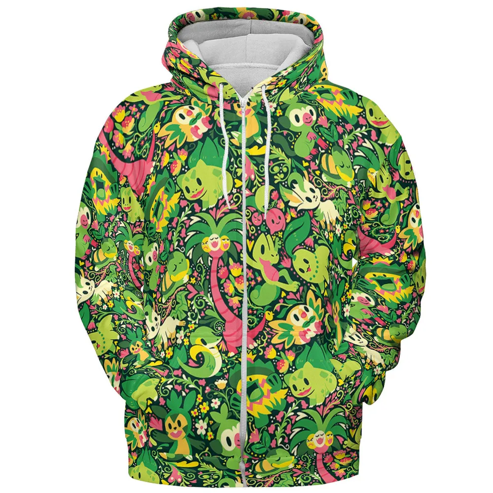 Grass Type Pokemon Pattern All-over Print Hoodie - 4