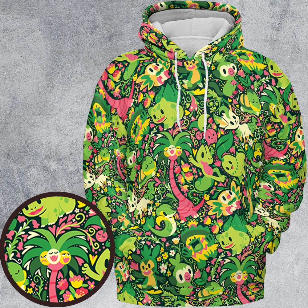 Grass Type Pokemon Pattern All-over Print Hoodie - 2