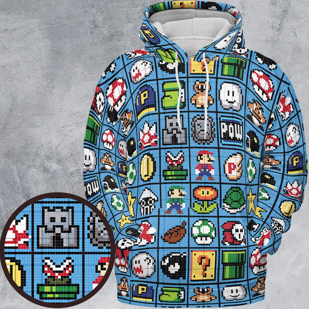 Mario Pixel Super Mario Pattern All-over Print Hoodie - 2