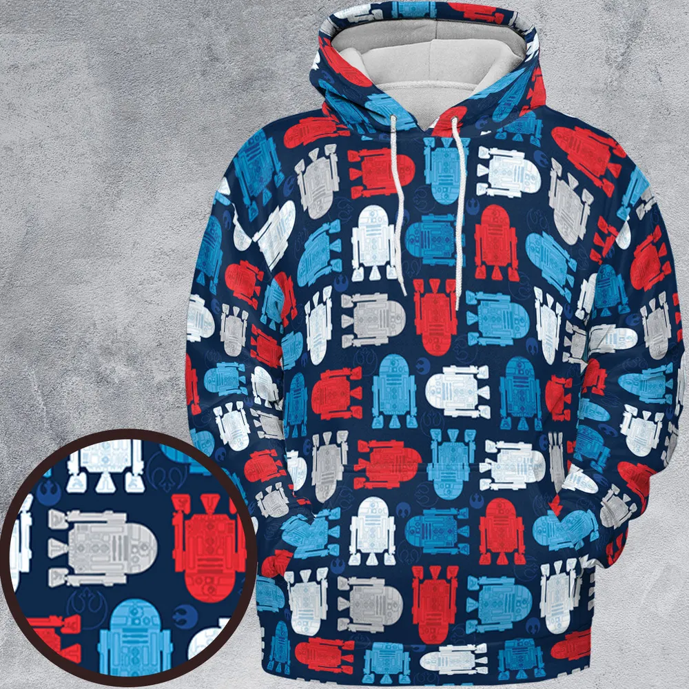 R2-D2 Star Wars 4th of July Pattern All-over Print Hoodie - 2