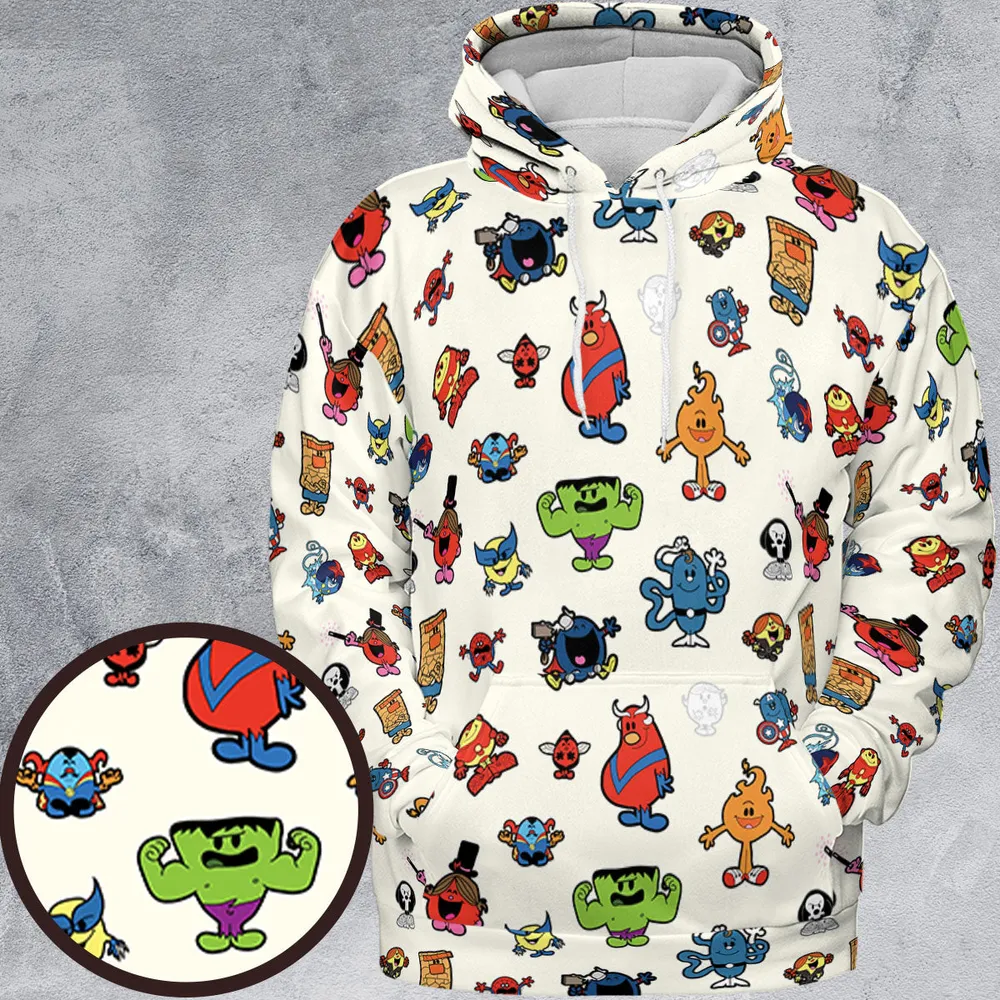 Marvel Characters And Mr Men Pattern All-over Print Hoodie - 2