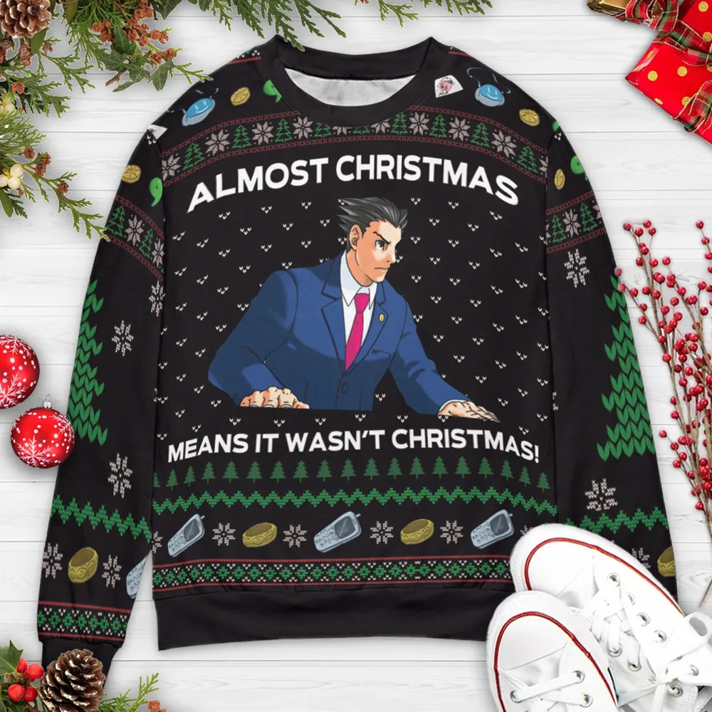 Ace Attorney Christmas Meme Ugly Christmas Sweatshirt - 3