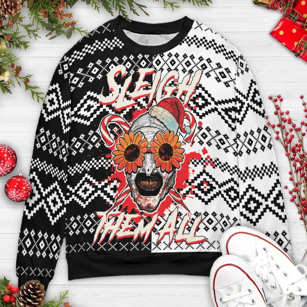 Sleigh Them All Terrifier Ugly Christmas Sweatshirt - 3