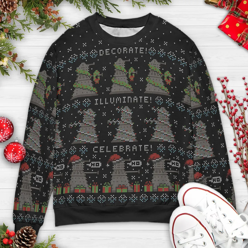 Decorate Illuminate Celebrate Doctor Who Ugly Christmas Sweatshirt - 3