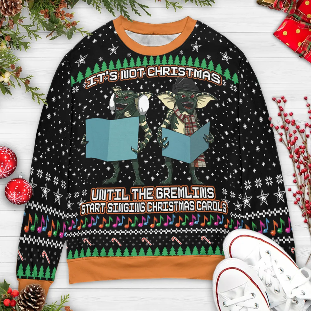 Gremlins Start Singing Christmas Carols Ugly Christmas Sweatshirt - 3