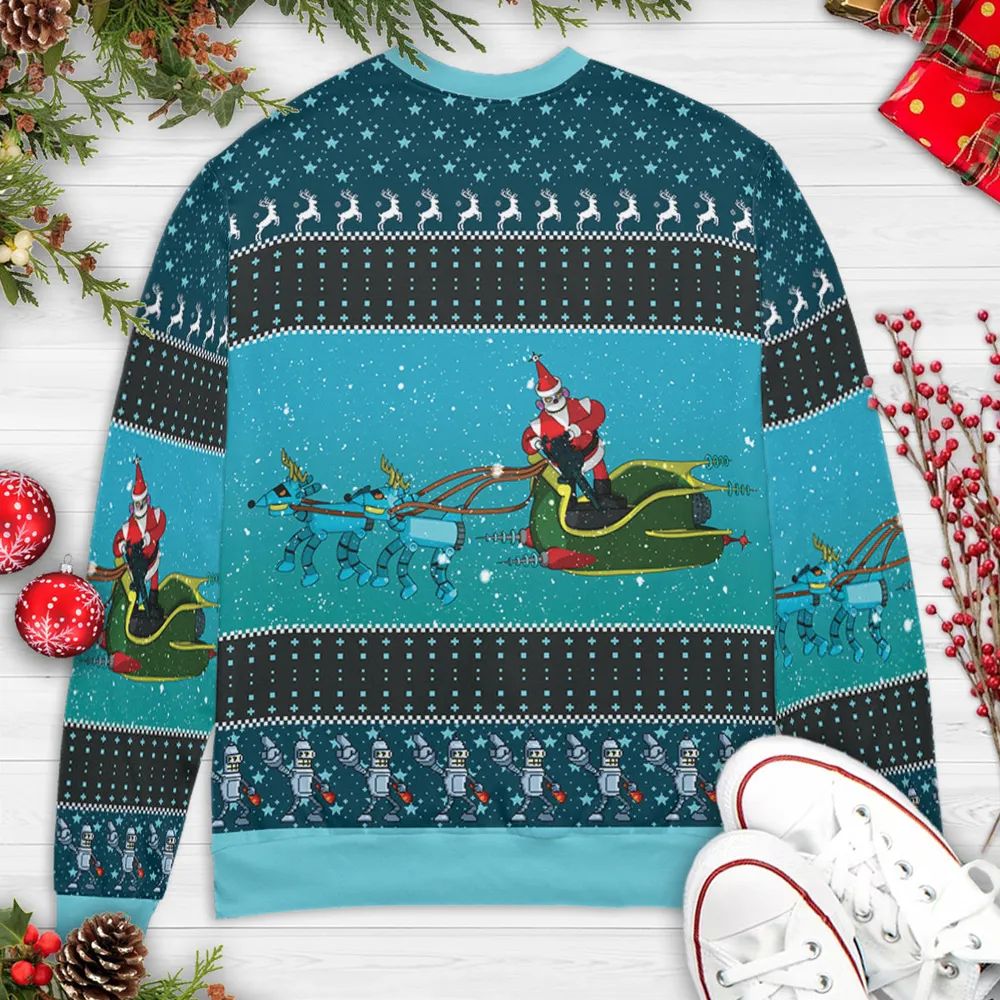 Who's Been Naughty Robot Santa Claus Futurama Ugly Christmas Sweatshirt - 3