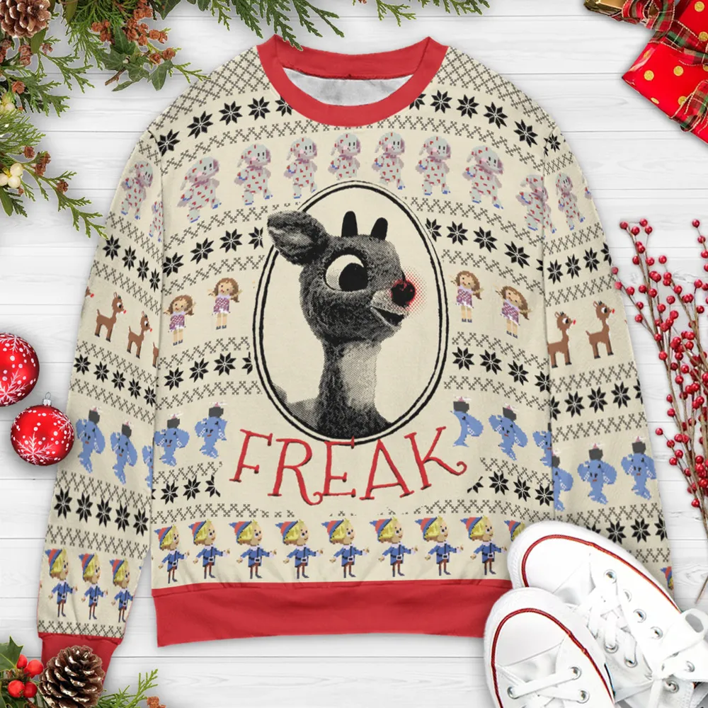 Freak Rudolph the Red Nosed Reindeer Ugly Christmas Sweatshirt - 3