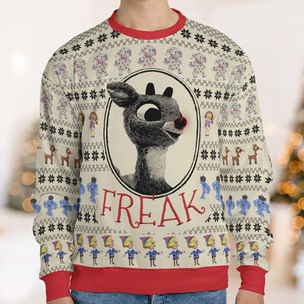 Freak Rudolph the Red Nosed Reindeer Ugly Christmas Sweatshirt - 1