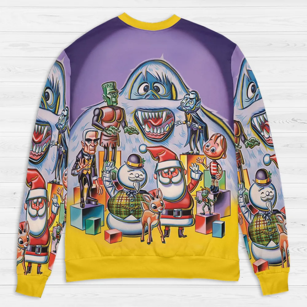 60s 70s Stop Motion Characters All-over Print Sweatshirt - 4