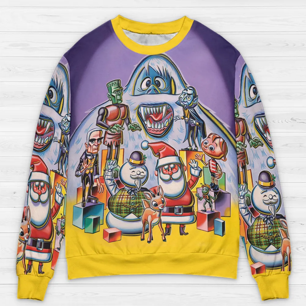 60s 70s Stop Motion Characters All-over Print Sweatshirt - 3