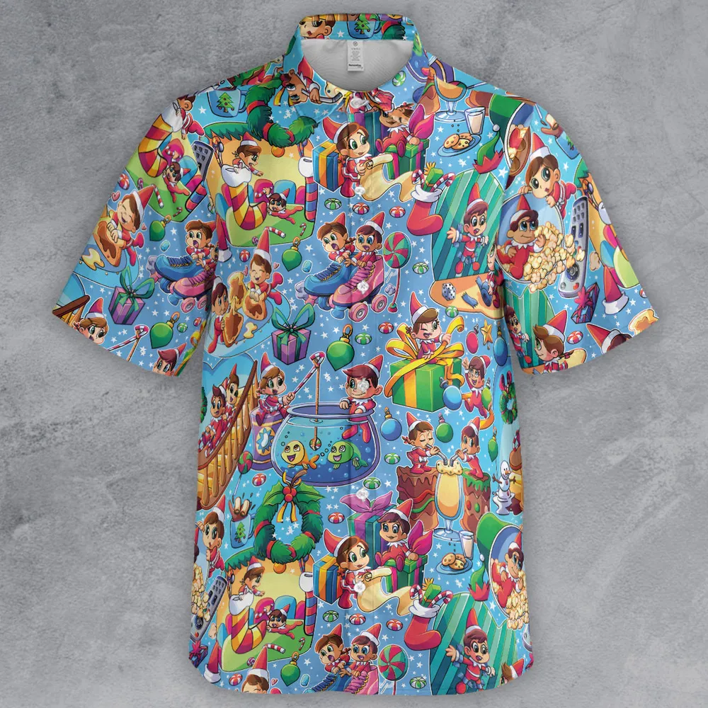 Hanging Around Elf On The Shelf Button Down Shirt - 3