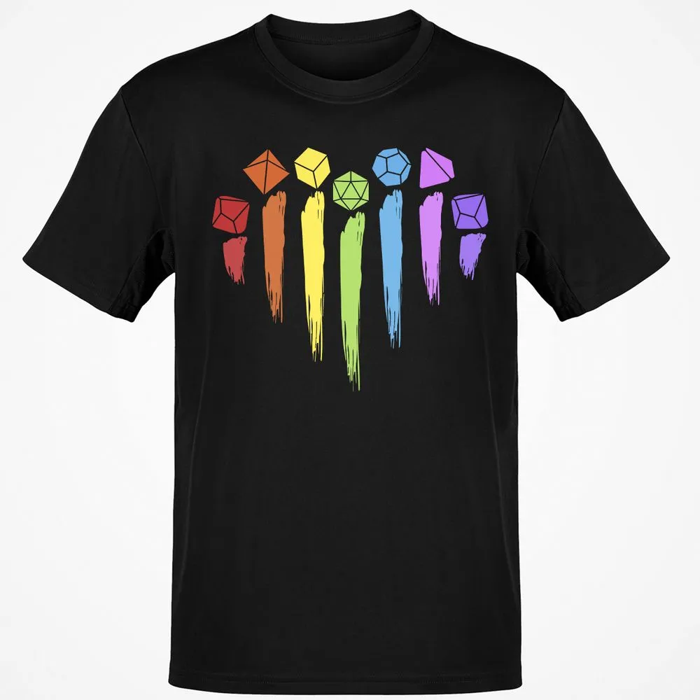 Dice Rainbow Heart Shape T-Shirt - Black - 1