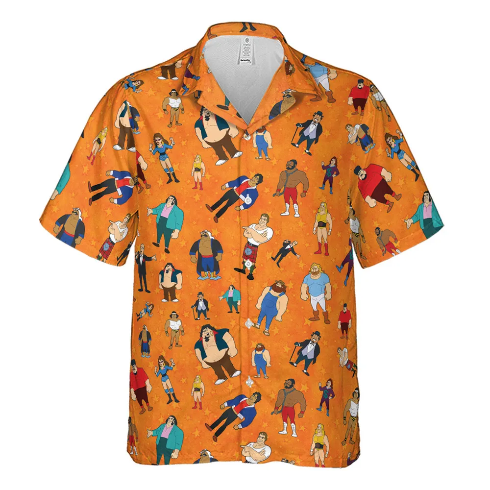 80s Hulk Rock 'n' Wrestling Characters Hawaiian Shirt - 2