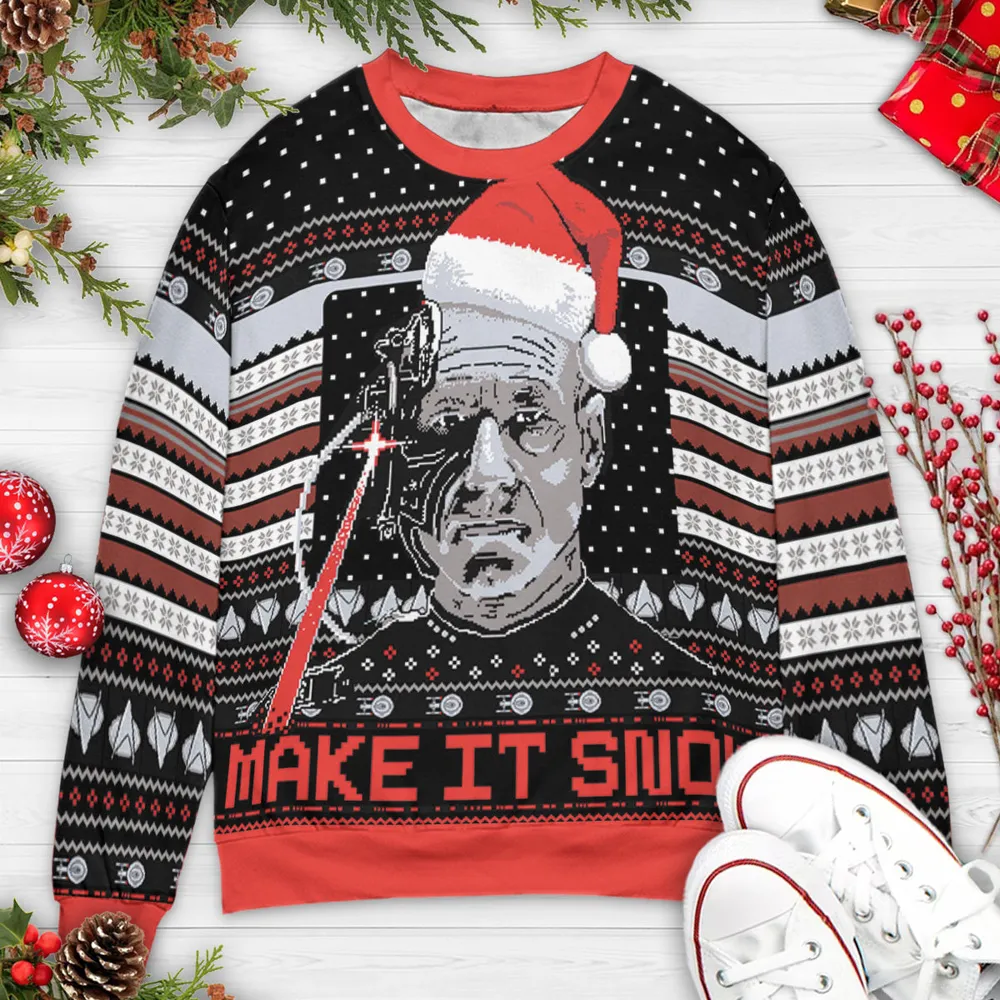 Make It Snow Star Trek Ugly Christmas Sweatshirt - 3