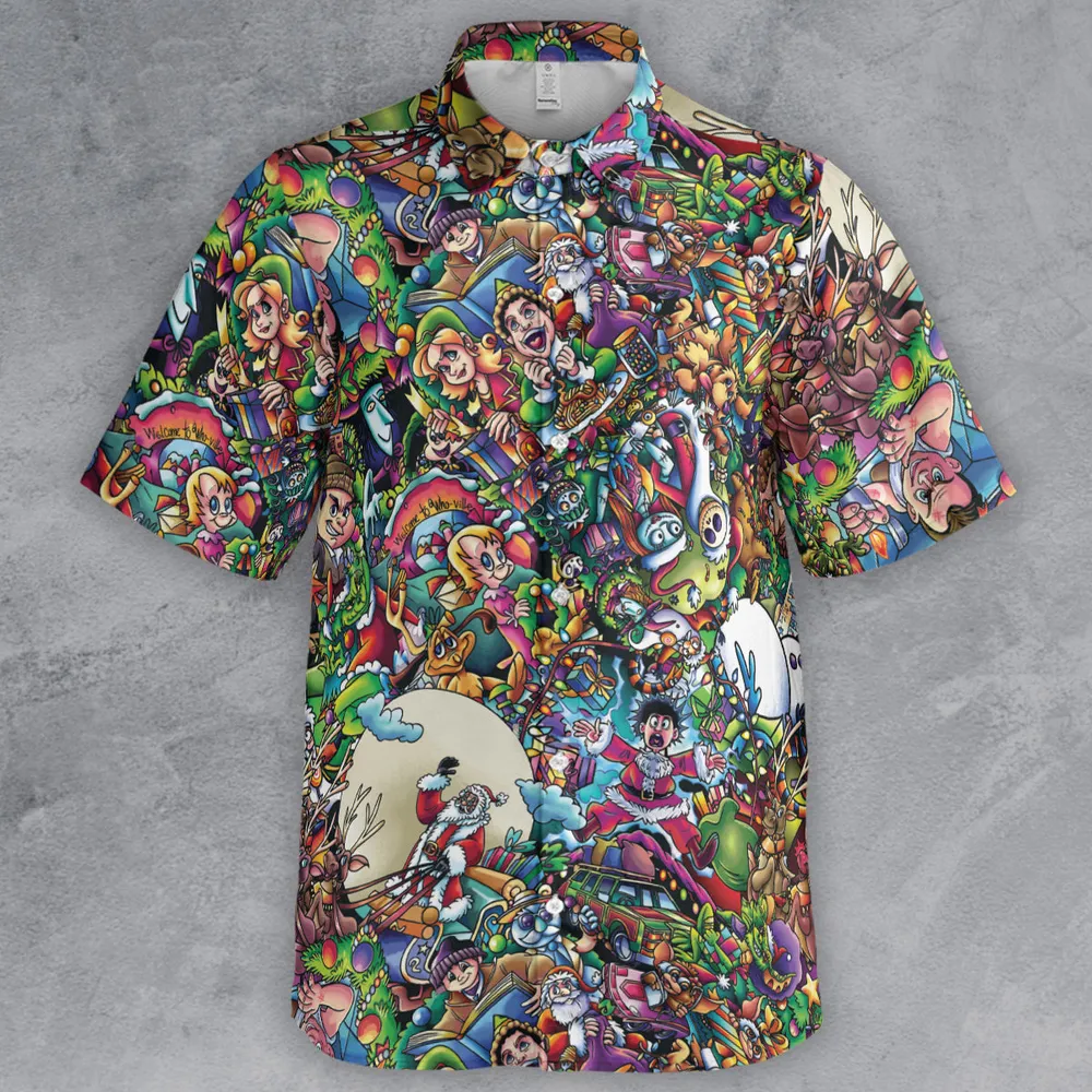 Xmas Movies Characters Collage Button Down Shirt - 2