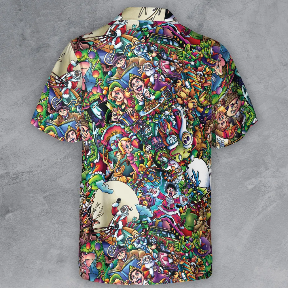 Xmas Movies Characters Collage Button Down Shirt - 3