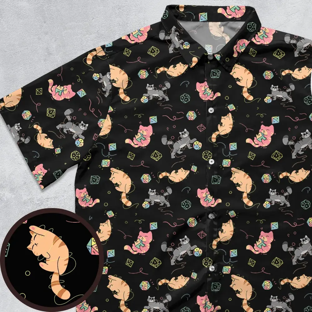 Cat With Dice Button Down Shirt - 1