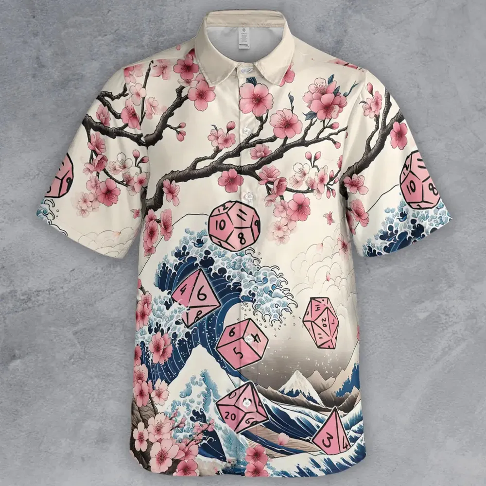 Pink Flower Dice Button Down Shirt - 2