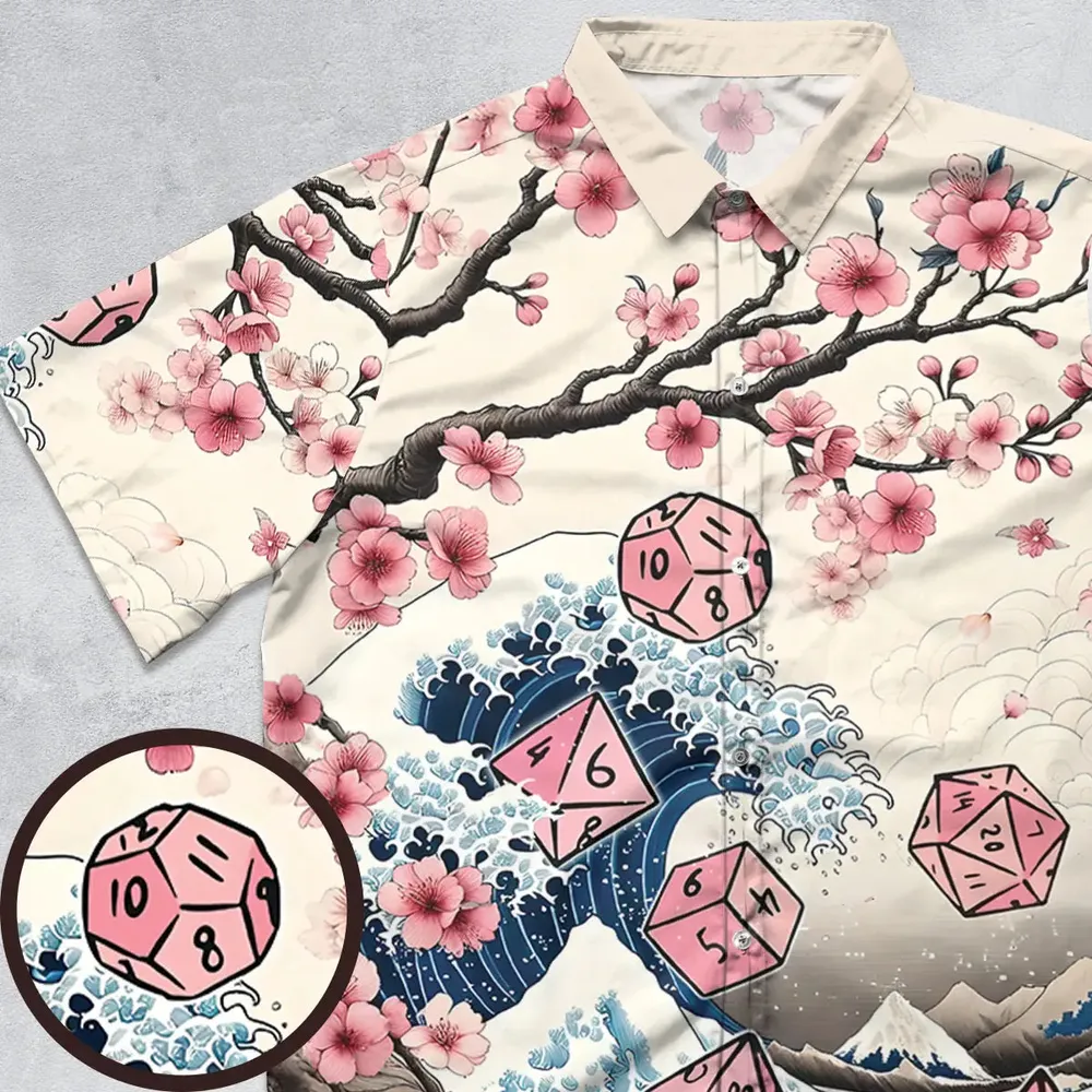 Pink Flower Dice Button Down Shirt - 1