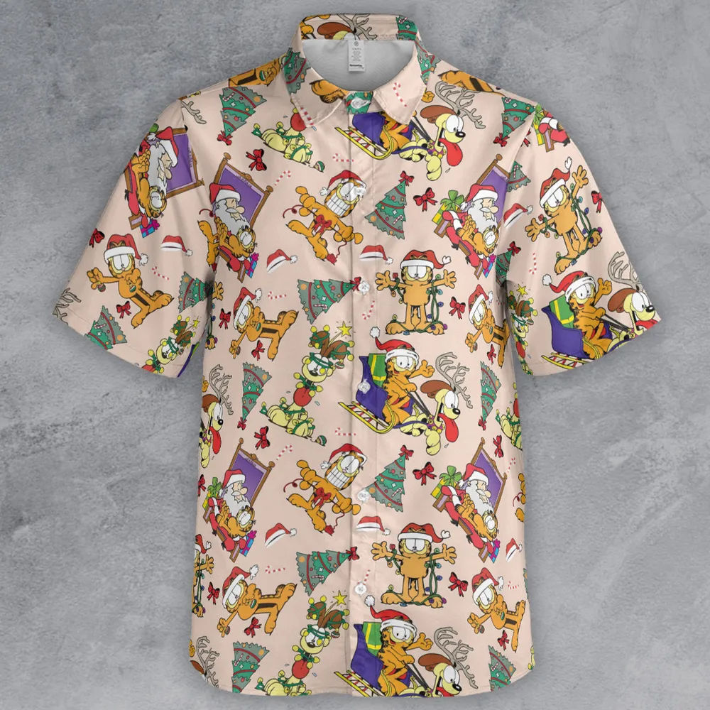 Garfield And Odie Christmas Sleigh Button Down Shirt - 2