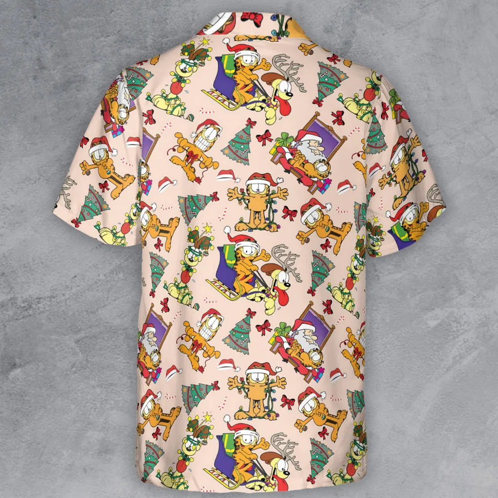 Garfield And Odie Christmas Sleigh Button Down Shirt - 3
