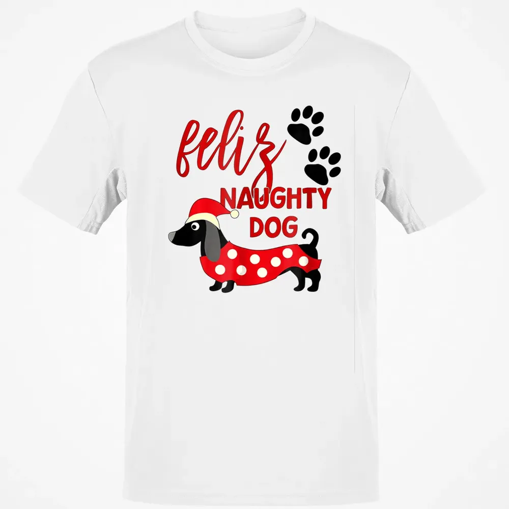 Dachshund Christmas   Funny Feliz Naughty Dog Xmas Classic Unisex T-Shirt - 13