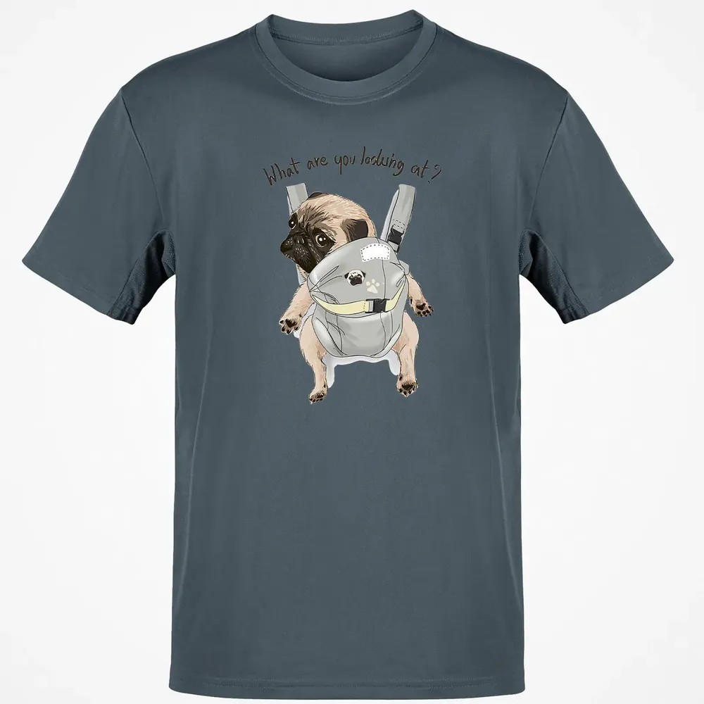 What Are You Looking At   Cute Pug In Back Carrier Classic Unisex T-Shirt - 4