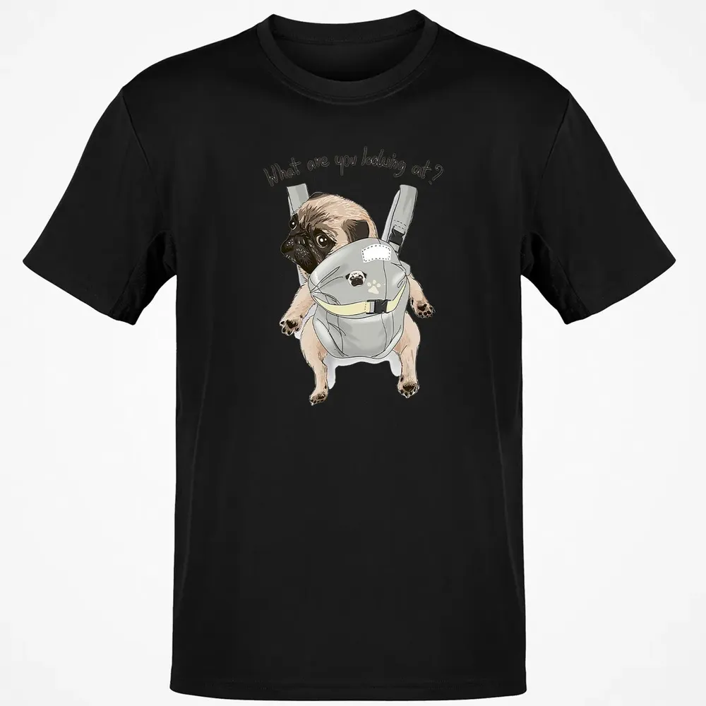 What Are You Looking At   Cute Pug In Back Carrier Classic Unisex T-Shirt - 2