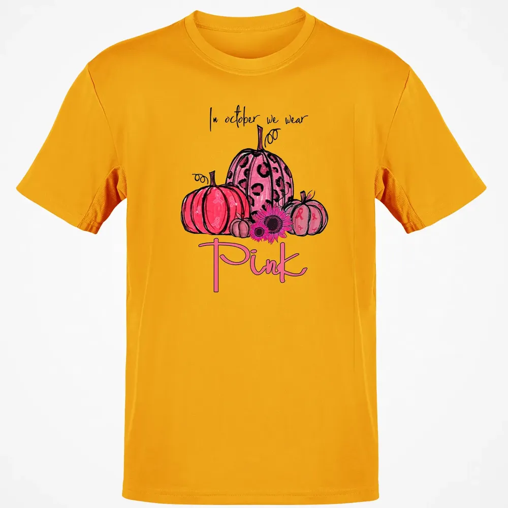 In October We Wear Pink Pumpkin Breast Cancer Halloween Classic Unisex T-Shirt - 5