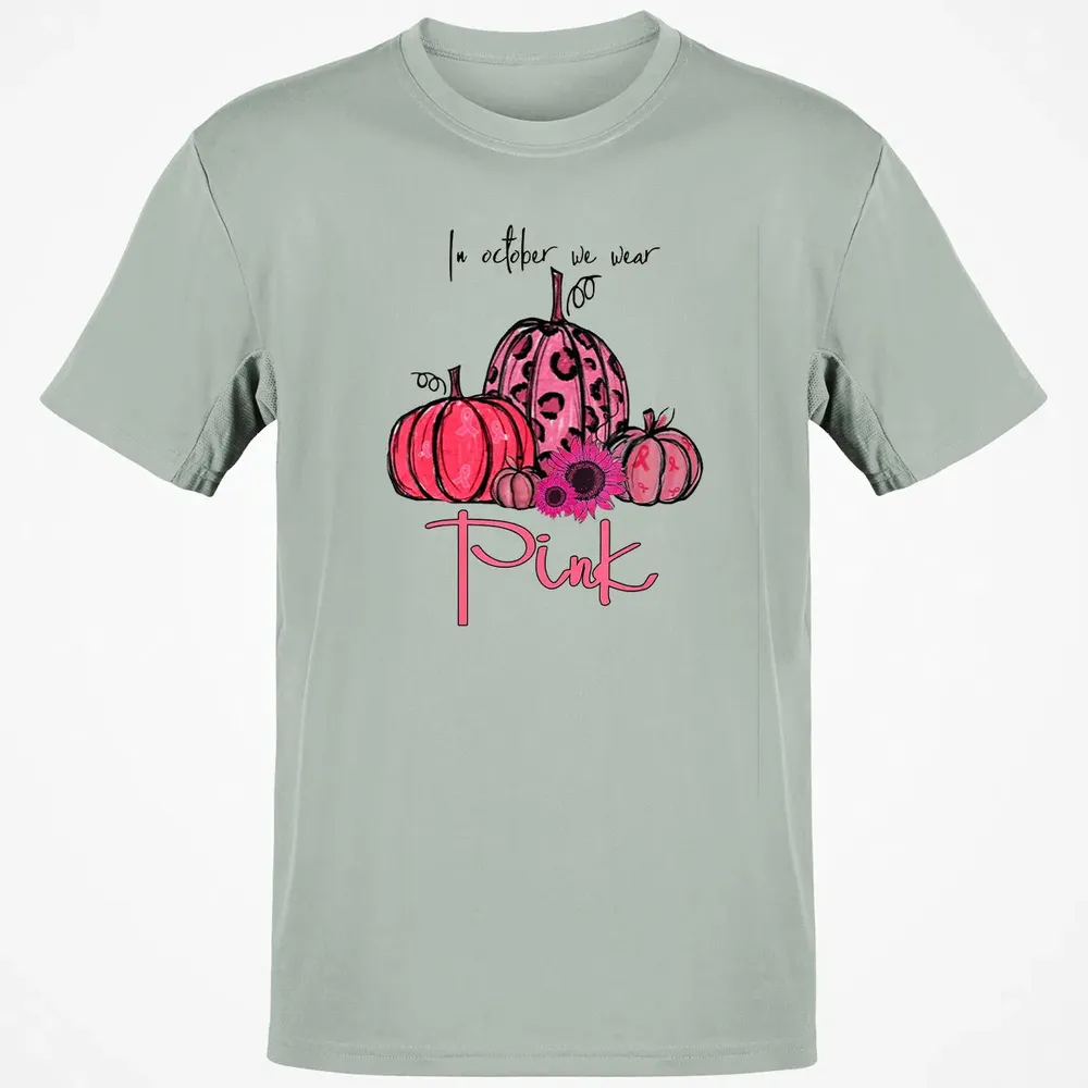 In October We Wear Pink Pumpkin Breast Cancer Halloween Classic Unisex T-Shirt - 3