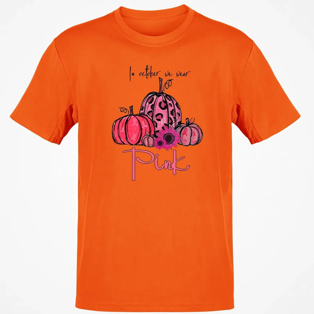 In October We Wear Pink Pumpkin Breast Cancer Halloween Classic Unisex T-Shirt - 9