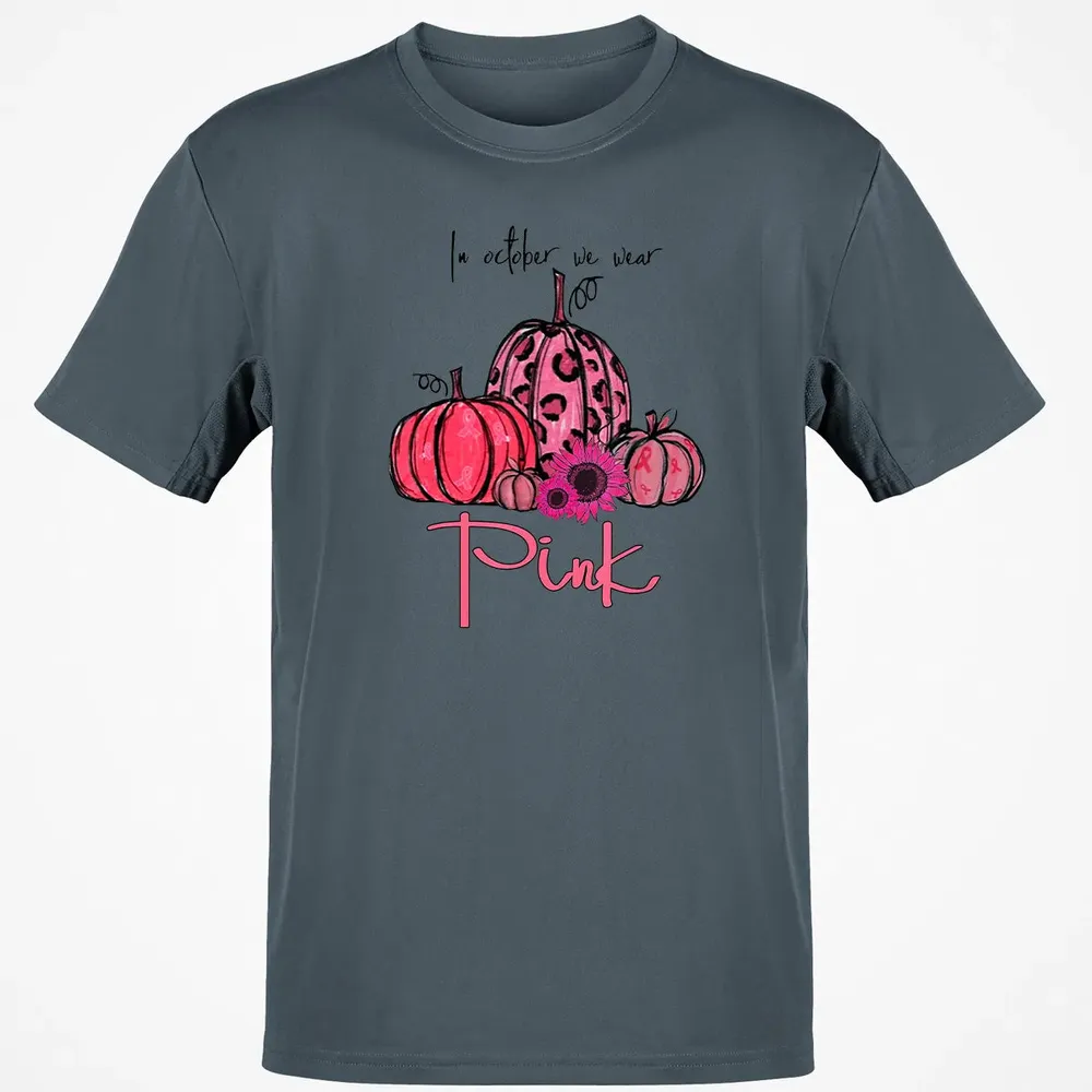 In October We Wear Pink Pumpkin Breast Cancer Halloween Classic Unisex T-Shirt - 4