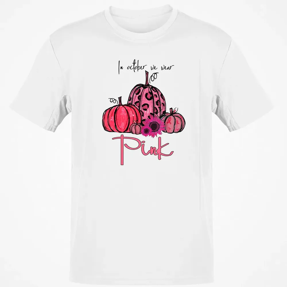 In October We Wear Pink Pumpkin Breast Cancer Halloween Classic Unisex T-Shirt - 13