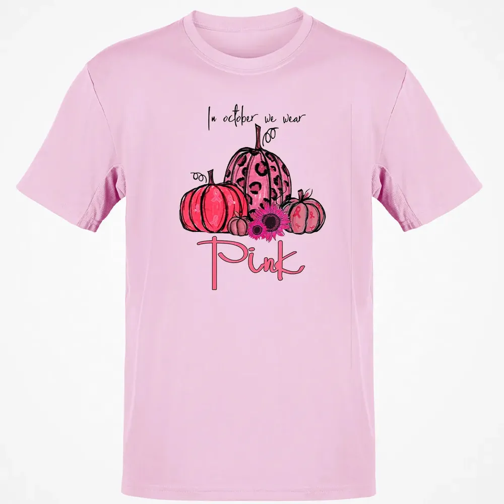 In October We Wear Pink Pumpkin Breast Cancer Halloween Classic Unisex T-Shirt - 6