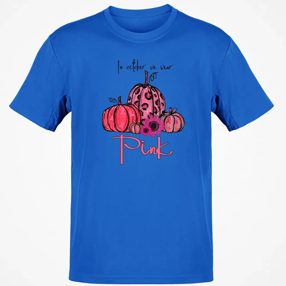 In October We Wear Pink Pumpkin Breast Cancer Halloween Classic Unisex T-Shirt - 12