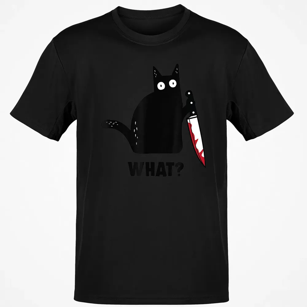 Cat What Funny Black Ca, Murderous Cat With Knife Classic Unisex T-Shirt - 2