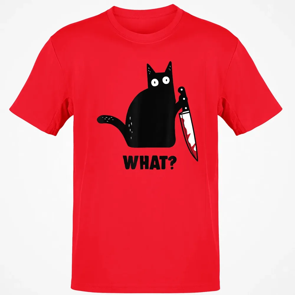 Cat What Funny Black Ca, Murderous Cat With Knife Classic Unisex T-Shirt - 11