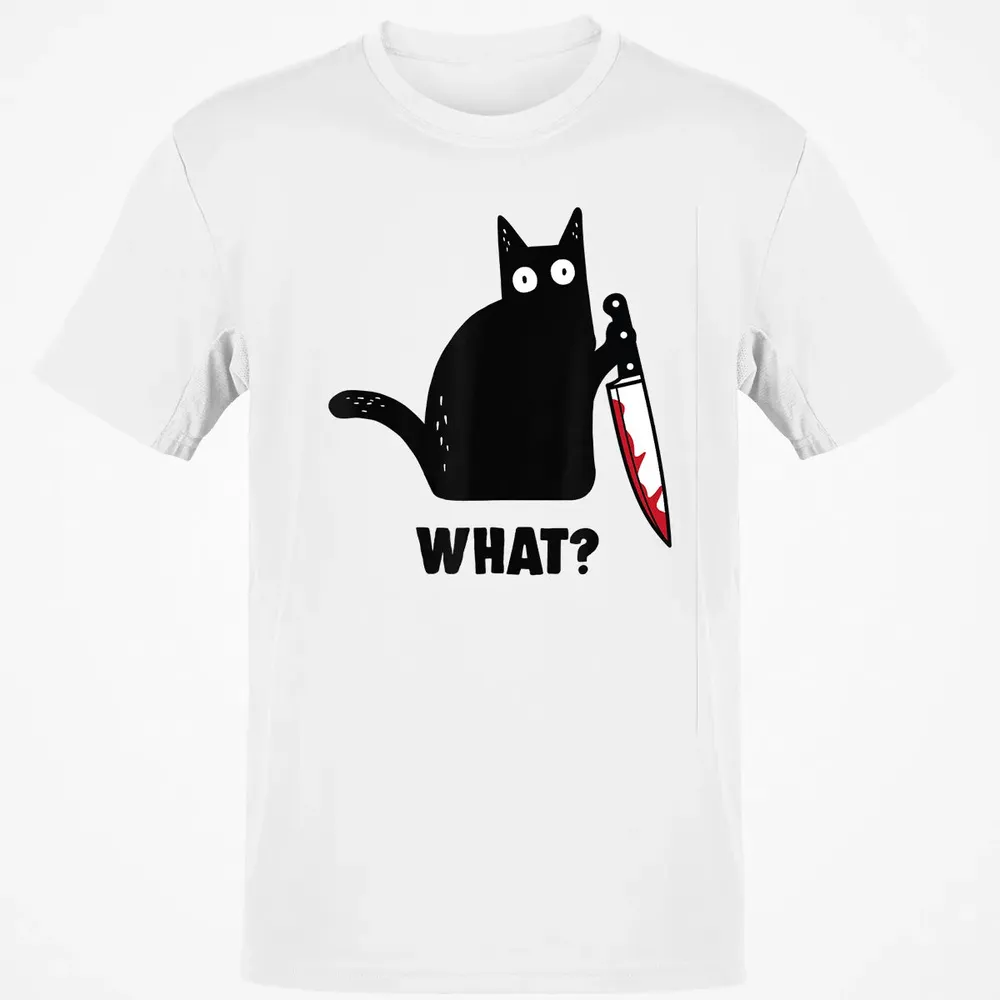 Cat What Funny Black Ca, Murderous Cat With Knife Classic Unisex T-Shirt - 13