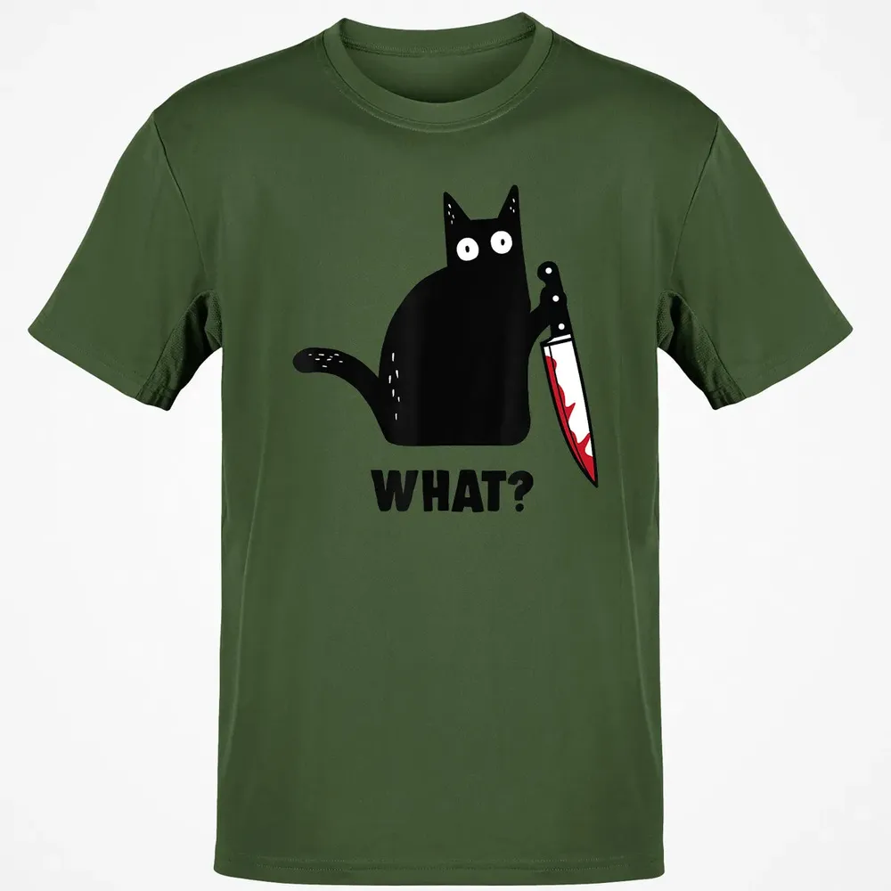 Cat What Funny Black Ca, Murderous Cat With Knife Classic Unisex T-Shirt - 7